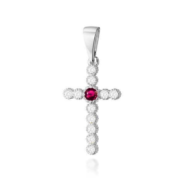 Krzyż Rubin 0,15ct białe złoto