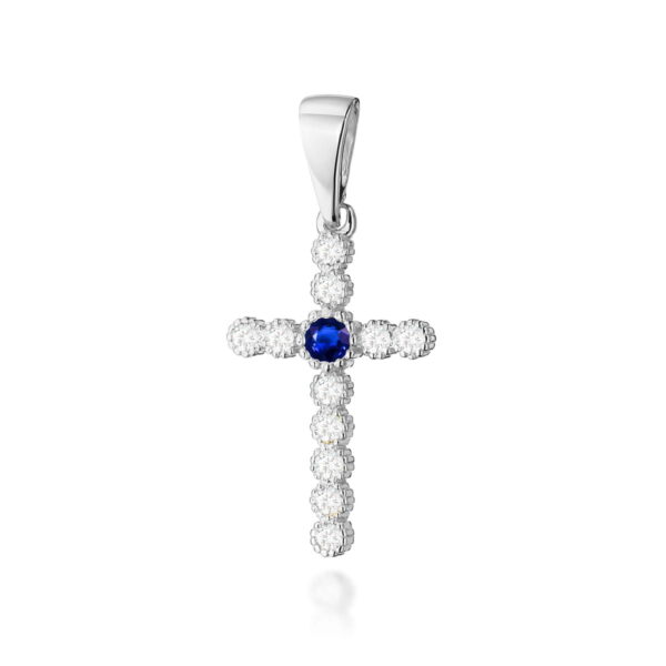 Krzyż Szafir 0,15ct białe złoto