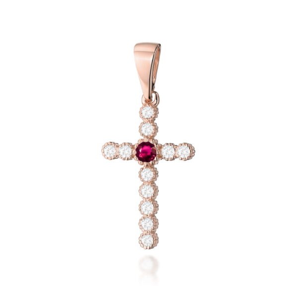 Krzyż Rubin 0,15ct różowe złoto