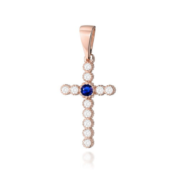 Krzyż Szafir 0,15ct różowe złoto