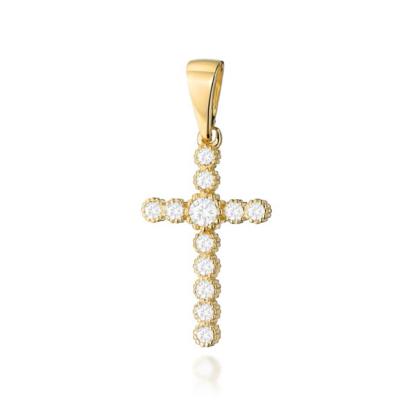 Krzyż Diament 0,10ct żółte złoto