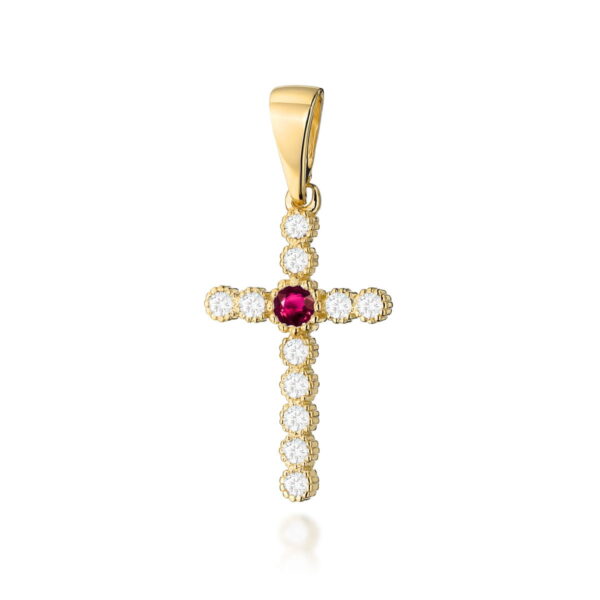 Krzyż Rubin 0,15ct żółte złoto