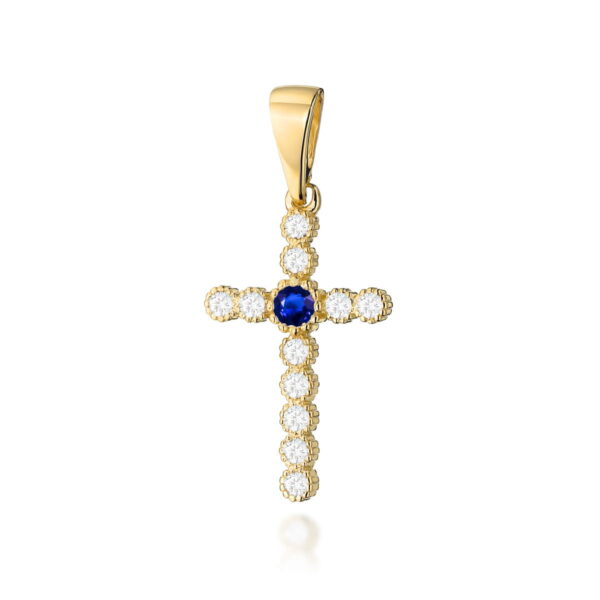 Krzyż Szafir 0,15ct żółte złoto