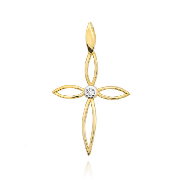 Krzyżyk Diament 0,02ct żółte złoto