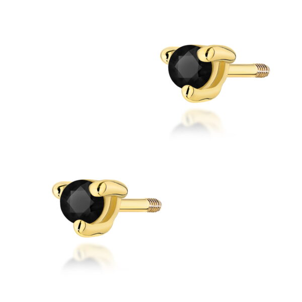 Kolczyki Czarny Diament 2 x 0,04ct żółte złoto sztyft zakręcany