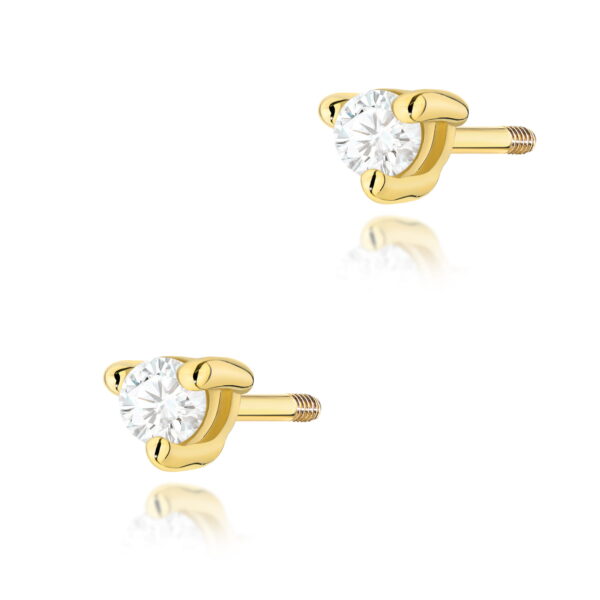 Kolczyki Diament 2 x 0,04ct żółte złoto sztyft zakręcany