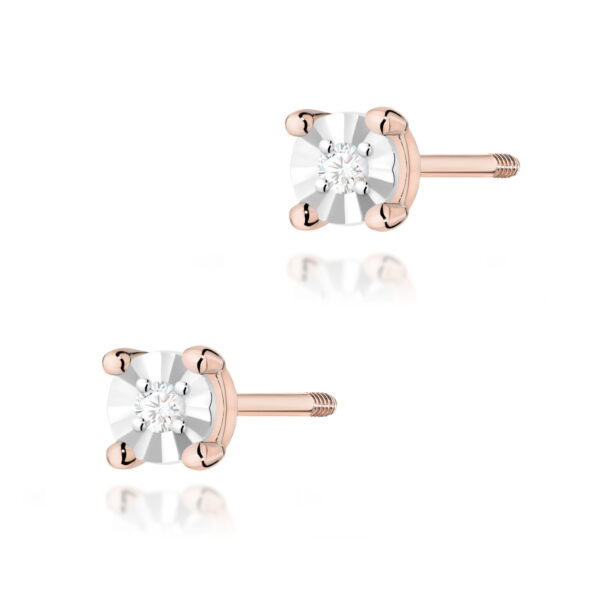 Kolczyki Diament 2 x 0,01ct różowe złoto sztyft zakręcany