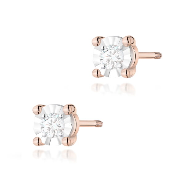 Kolczyki Diament 2 x 0,03ct różowe złoto sztyft zakręcany