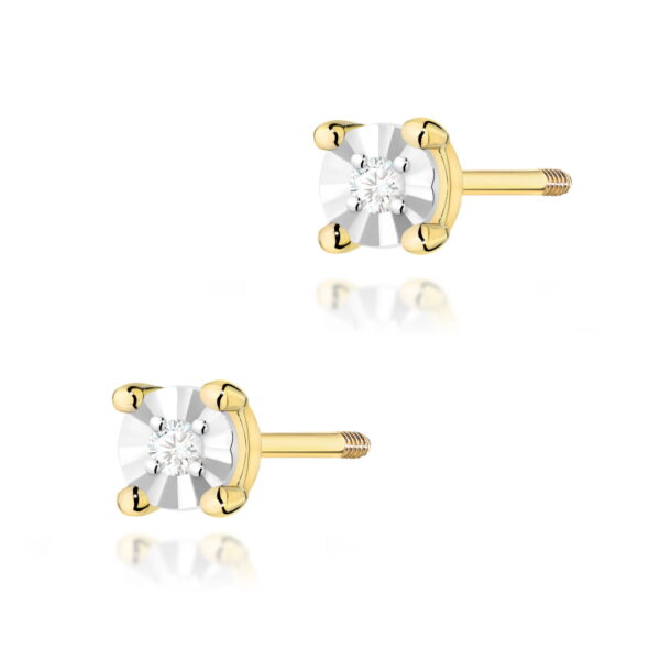 Kolczyki Diament 2 x 0,01ct żółte złoto sztyft zakręcany