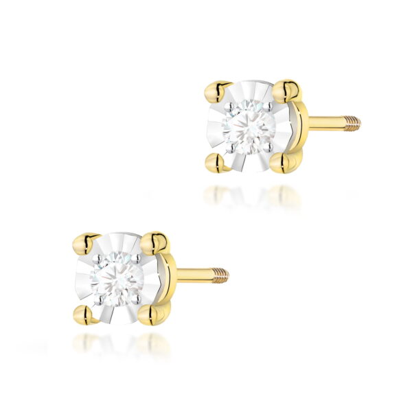 Kolczyki Diament 2 x 0,03ct żółte złoto sztyft zakręcany