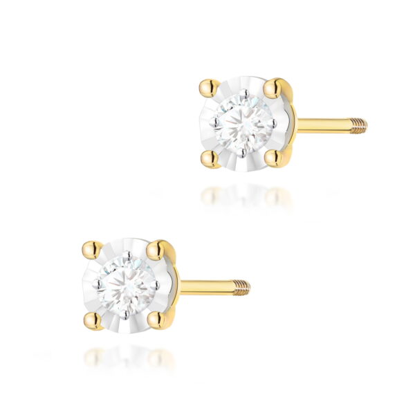 Kolczyki Diament 2 x 0,08ct żółte złoto sztyft zakręcany