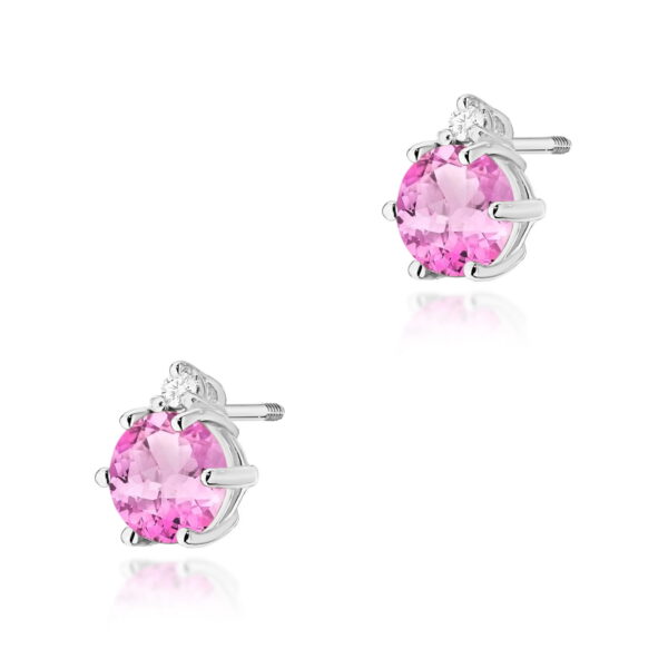 Kolczyki Różowy Topaz 2 x 0,60ct białe złoto sztyft zakręcany