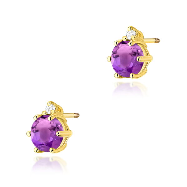 Kolczyki Ametyst 2 x 0,50ct żółte złoto sztyft zakręcany