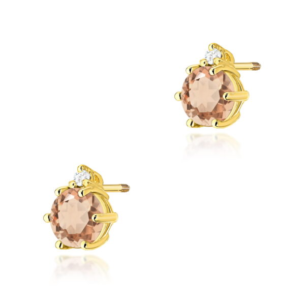 Kolczyki Morganit 2 x 0,40ct żółte złoto sztyft zakręcany