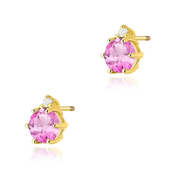 Kolczyki Różowy Topaz 2 x 0,60ct żółte złoto sztyft zakręcany
