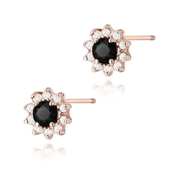 Kolczyki Czarny Diament 2 x 0,12ct różowe złoto sztyft zakręcany