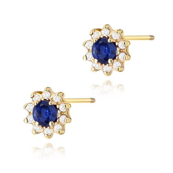 Kolczyki Szafir 2 x 0,15ct żółte złoto sztyft zakręcany