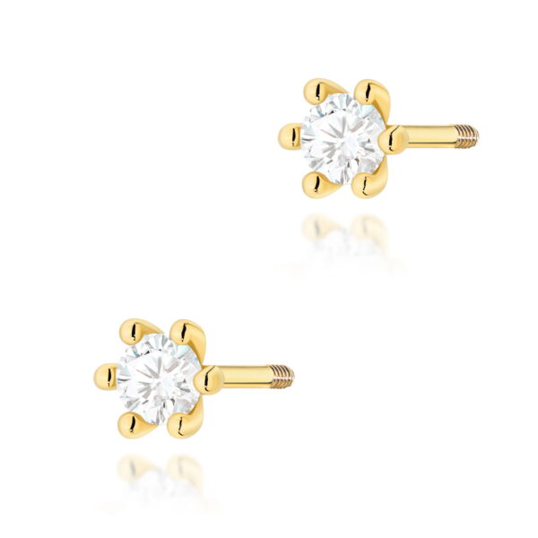 Kolczyki Diament 2 x 0,10ct żółte złoto sztyft zakręcany