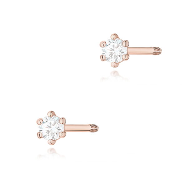 Kolczyki Diament 2 x 0,04ct różowe złoto sztyft zakręcany