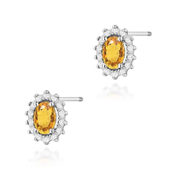 Kolczyki Cytryn 2 x 0,60ct białe złoto sztyft zakręcany
