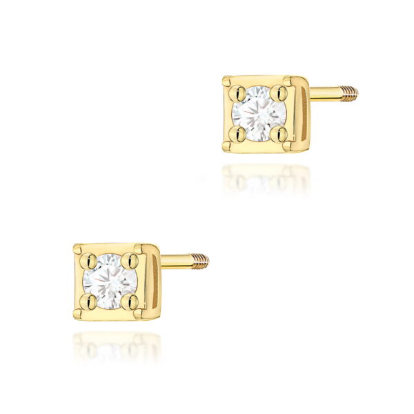 Kolczyki Diament 2 x 0,03ct żółte złoto sztyft zakręcany