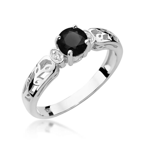 Pierścionek Czarny Diament 0,50ct białe złoto 375