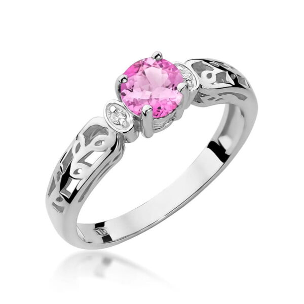 Pierścionek Różowy Topaz 0,60ct białe złoto 375