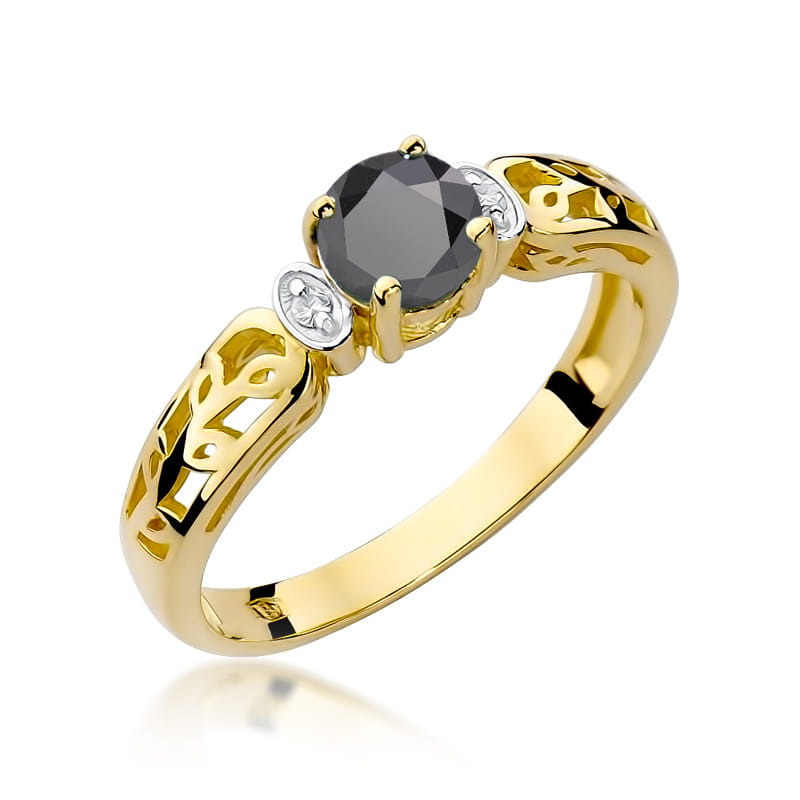 Pierścionek Czarny Diament 0,50ct żółte złoto 375