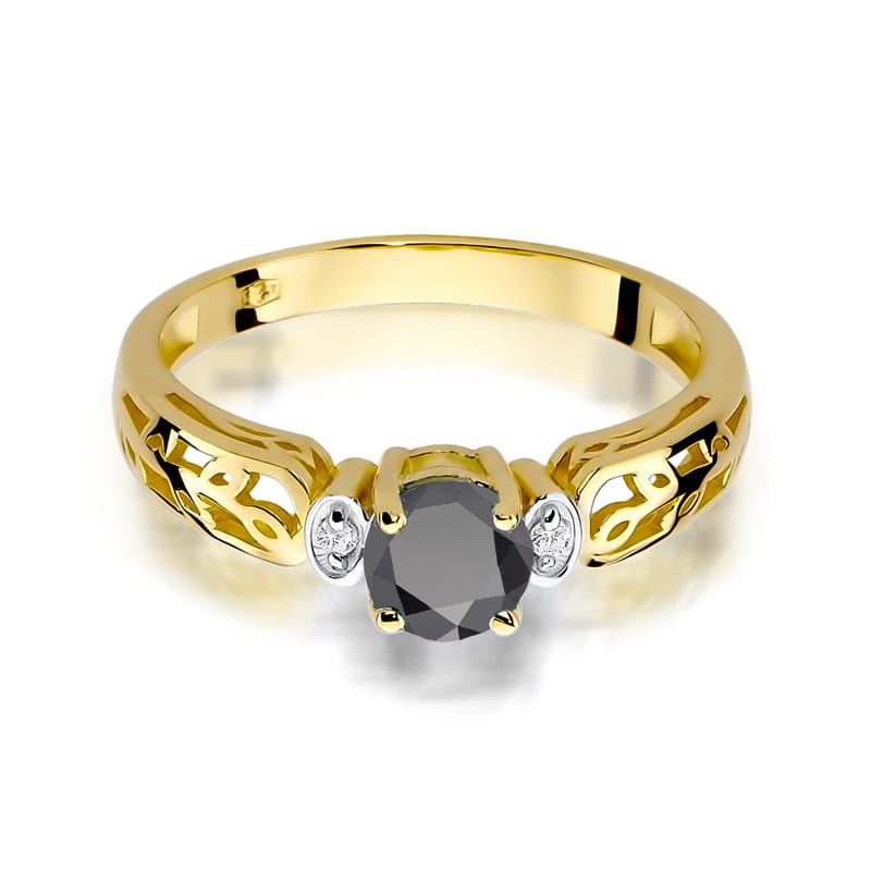 Pierścionek Czarny Diament 0,50ct żółte złoto 375 - obrazek 2