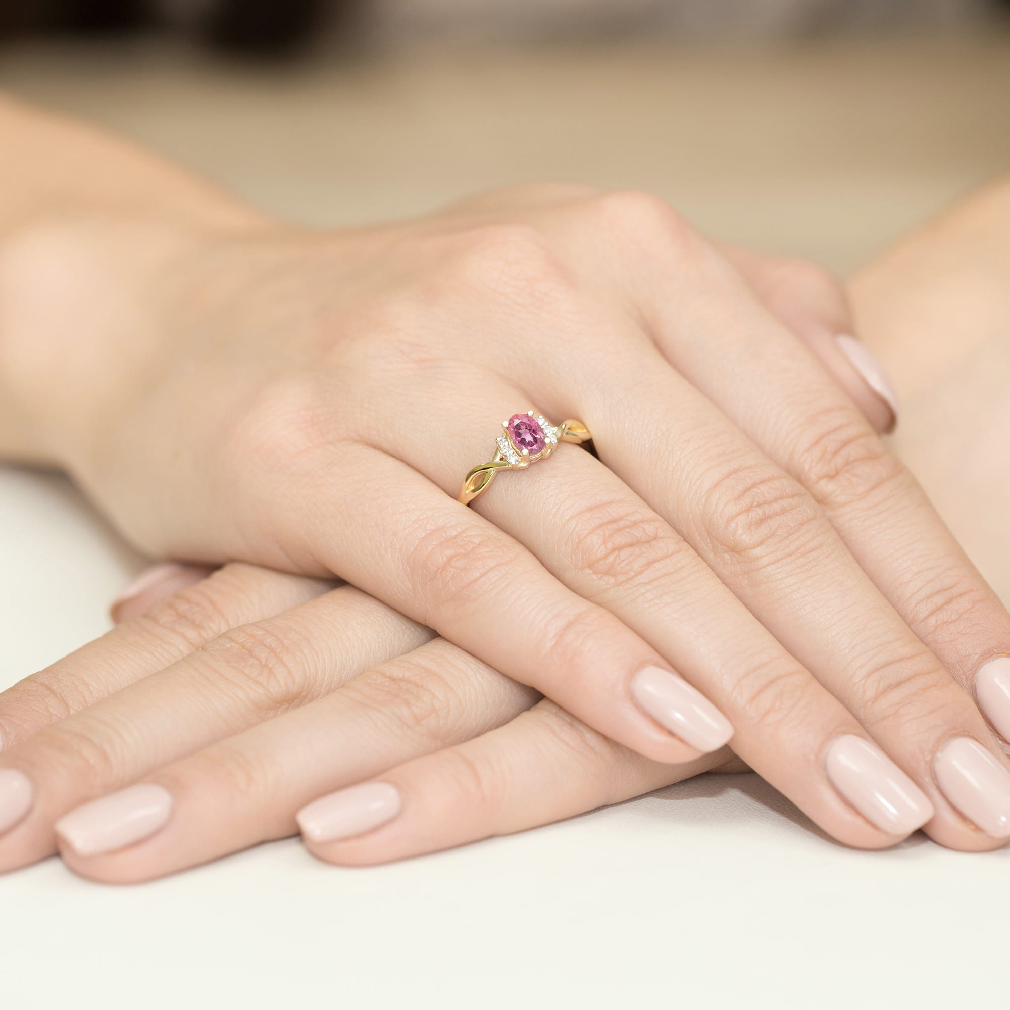 Pierścionek Różowy Szafir 0,45ct żółte złoto - obrazek 4