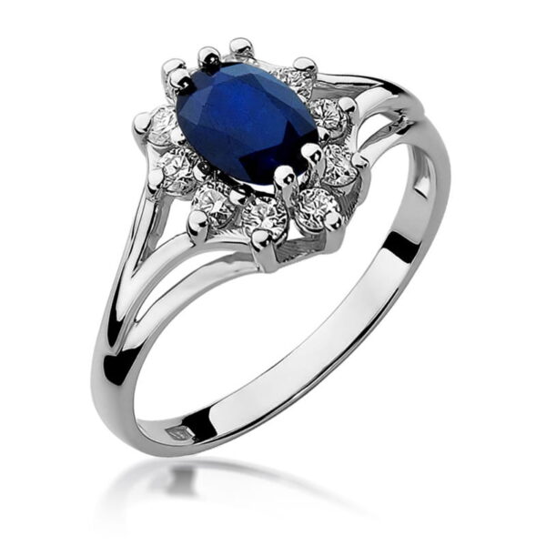 Pierścionek Szafir 0,90ct białe złoto 375