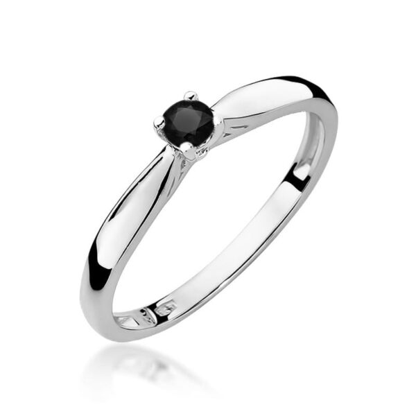 Pierścionek Czarny Diament 0,12ct białe złoto 375