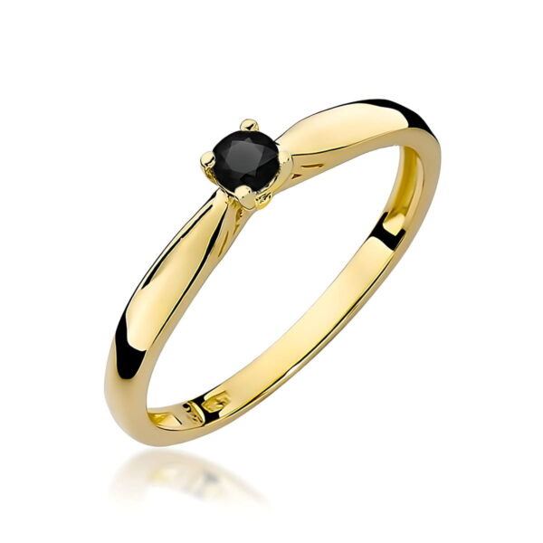 Pierścionek Czarny Diament 0,12ct żółte złoto 375