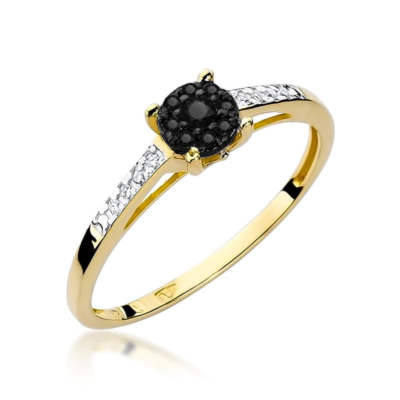 Pierścionek Czarny Diament 0,04ct żółte złoto