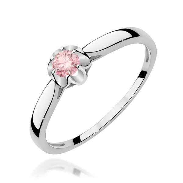 Pierścionek Diament Laboratoryjny różowy 0,15ct białe złoto 375