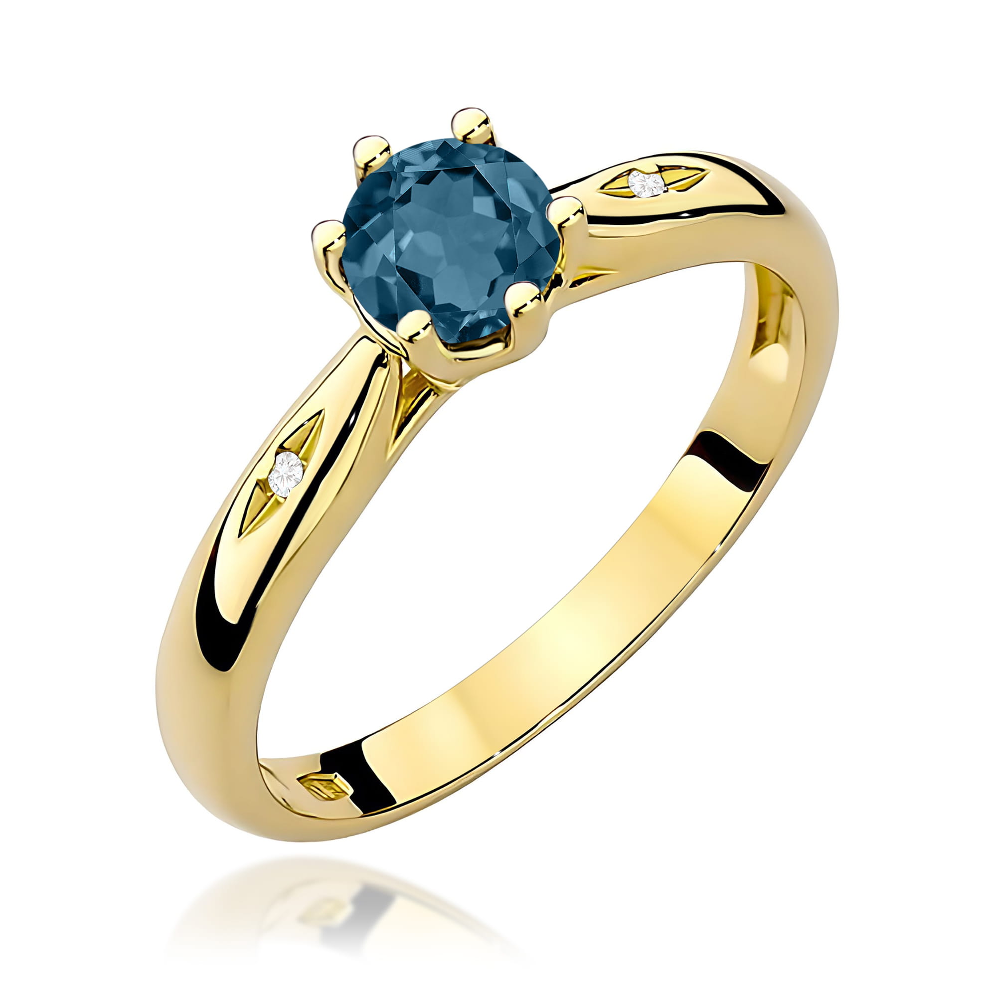 Pierścionek Topaz London Blue 0,50ct żółte złoto