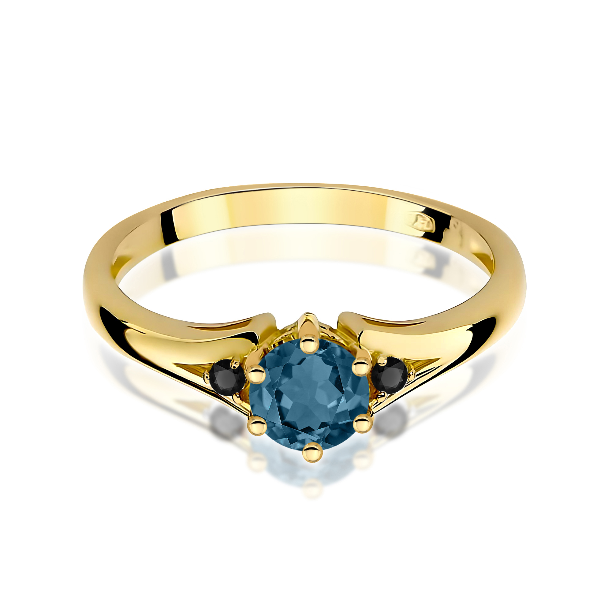 Pierścionek Topaz London Blue 0,50ct żółte złoto z czarnymi diamentami - obrazek 2