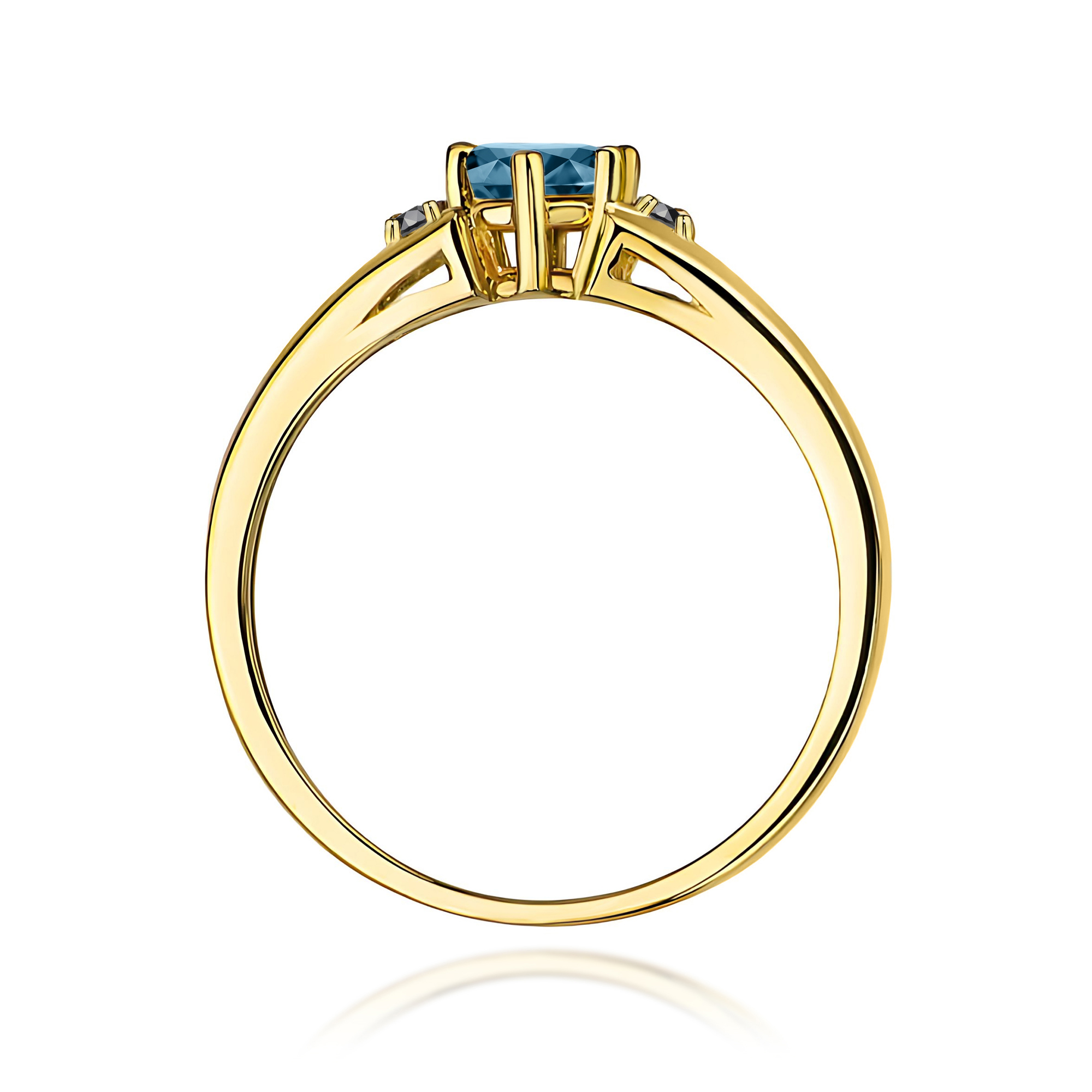 Pierścionek Topaz London Blue 0,50ct żółte złoto z czarnymi diamentami - obrazek 3