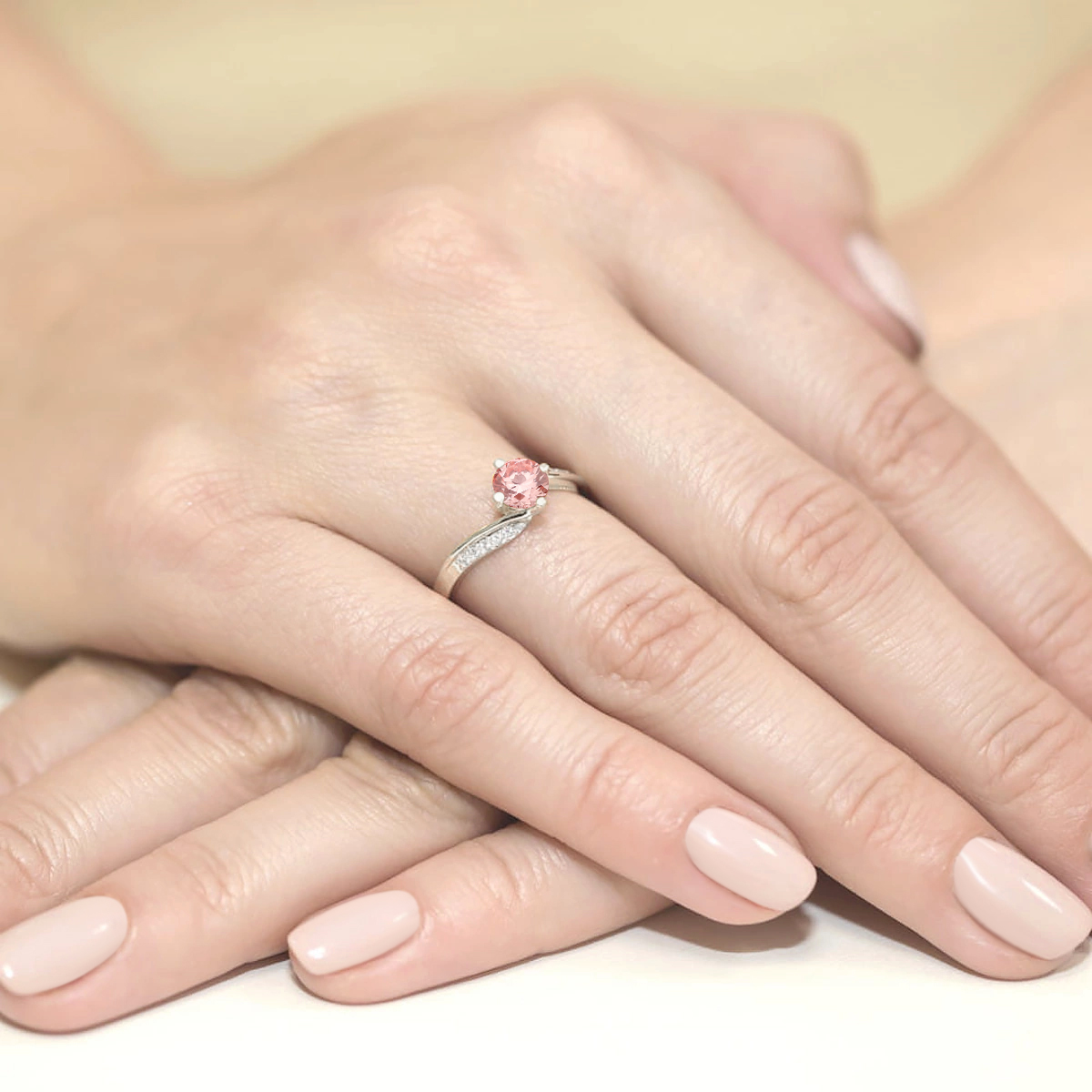 Pierścionek Diament Laboratoryjny różowy 0,50ct białe złoto - obrazek 4