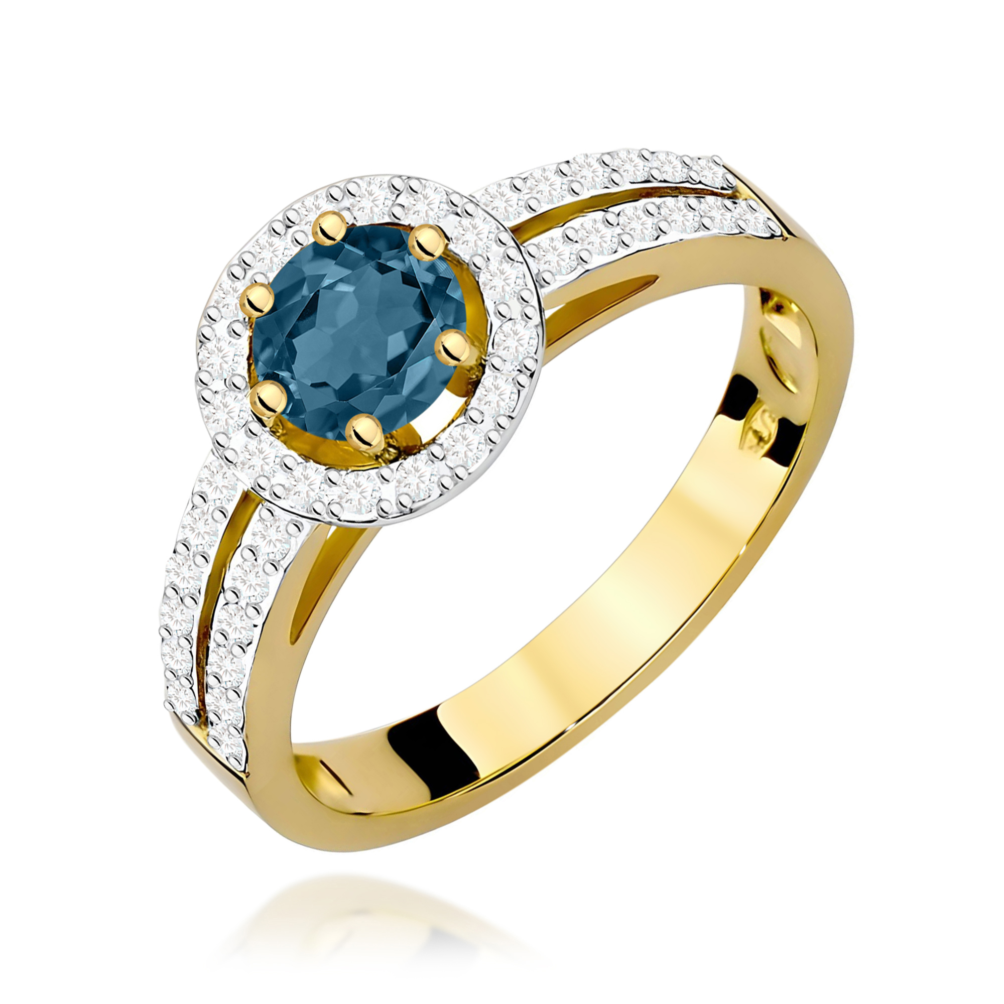 Pierścionek Topaz London Blue 0,50ct żółte złoto