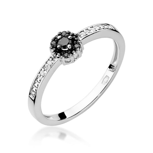Pierścionek Czarny Diament 0,04ct białe złoto