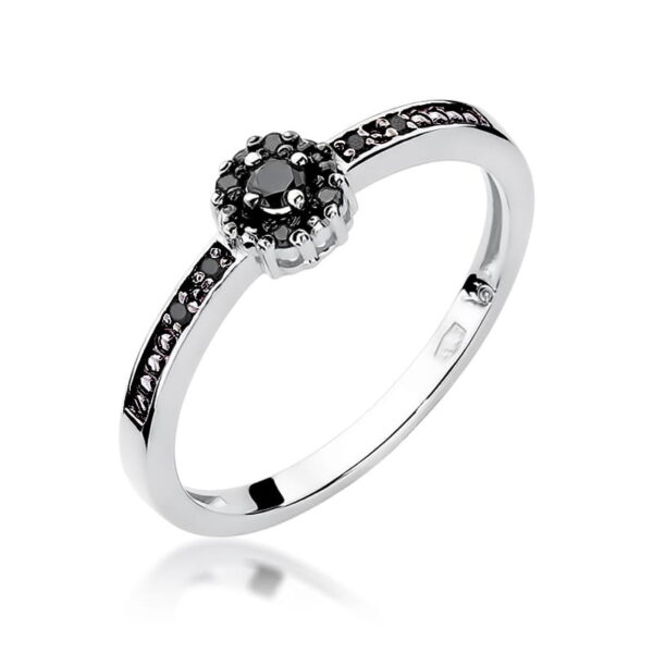 Pierścionek Czarny diament 0,04ct białe złoto 375