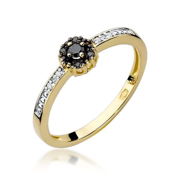 Pierścionek Czarny Diament 0,04ct żółte złoto
