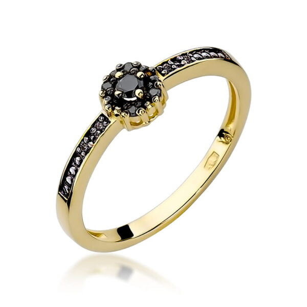 Pierścionek Czarny Diament 0,04ct żółte złoto