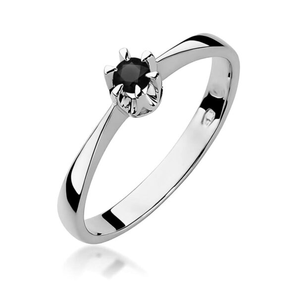 Pierścionek Czarny Diament 0,12ct białe złoto