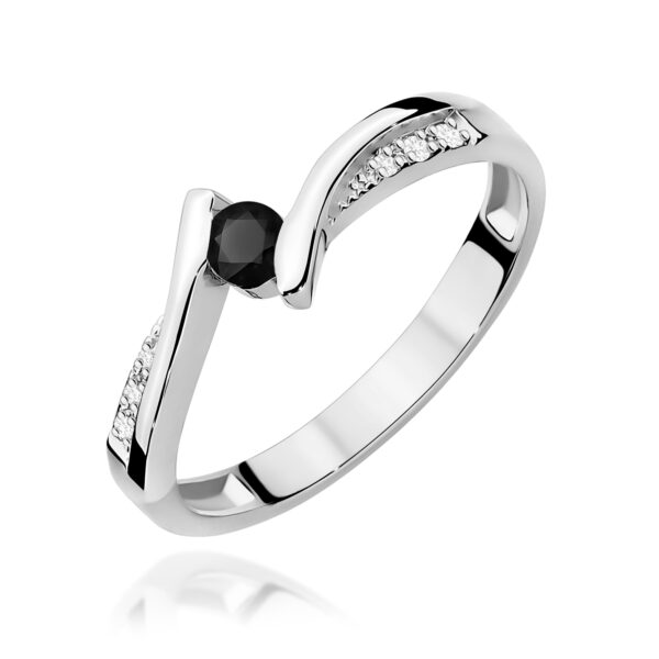 Pierścionek Czarny Diament 0,12ct białe złoto 375