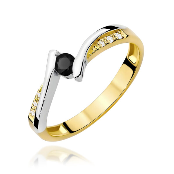 Pierścionek Czarny Diament 0,12ct żółte złoto
