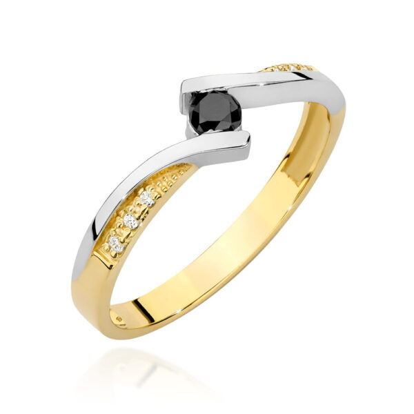 Pierścionek Czarny Diament 0,12ct żółte złoto 375