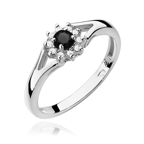 Pierścionek Czarny Diament 0,12ct białe złoto 375