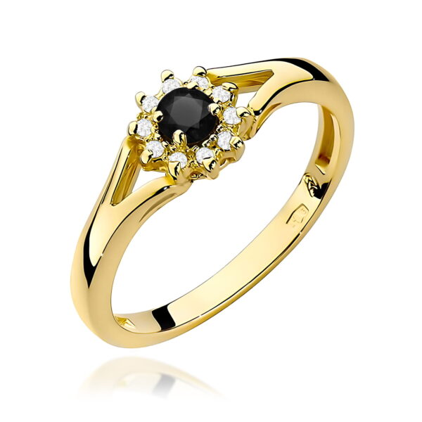 Pierścionek Czarny Diament 0,12ct żółte złoto 375